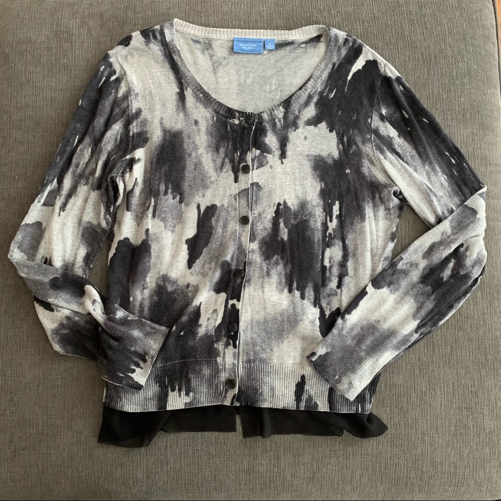 SIMPLY VERA VERA WANG Soft Print Greys Cotton Layer Look Cardigan Size XL